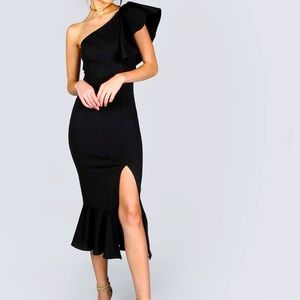 Shein one shoulder slit prep hem dress